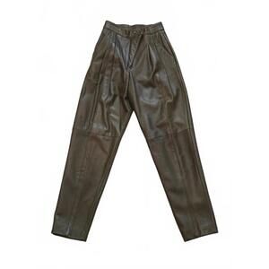 Danier Genuine Leather Pants Olive Green Straight Leg Lined Women's Size 6